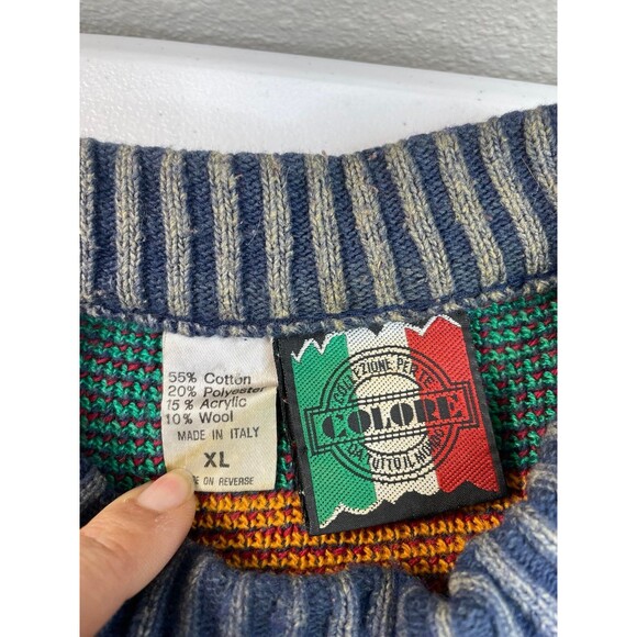 Vintage COLORE Italy Abstract Knit Sweater XL 90s Art Pattern Made in Italy - Picture 2 of 9